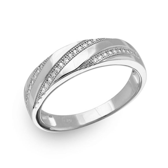 Sterling Silver 925 Rhodium Plated Men's Trio Slanted Bar Ring